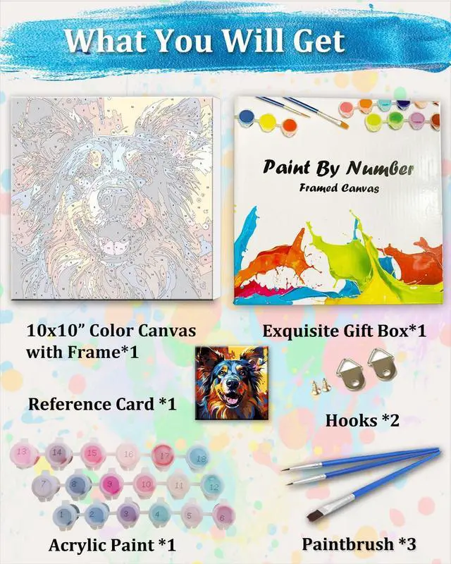 Alt view image 3 of 7 - Framed Paint by Numbers Kit for Adults Beginners & Kids Ages 8-12, German Shepherd Paint by Number with Frame, Dog Paint by Number Framed Canvas (10x10 Inch, Without Easel)