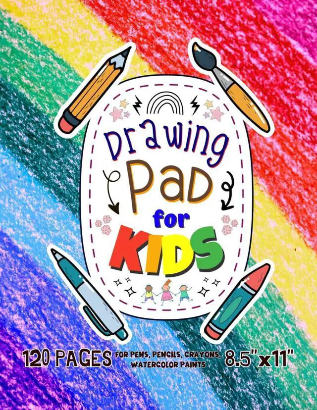 Main image of Drawing Pad For Kids: Blank Paper Sketch Book for Drawing Practice. 120 Pages 8.5 x 11 Large Sketchbook for Kids Ages 4-12. Notebook For Sketching, ... Rainbow Cover Design ("Magic White Label")