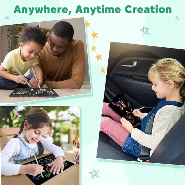 Alt view image 3 of 7 - 2 Pack Rainbow Scratch Paper Notebooks: Art Crafts for Kids Ages 4-8 | Birthday Gift Games for Kids Girls Boys Kits School Party Toys Party Travel Activity