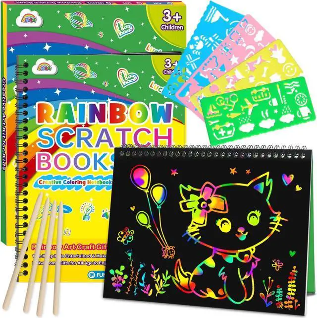 Main image of 2 Pack Rainbow Scratch Paper Notebooks: Art Crafts for Kids Ages 4-8 | Birthday Gift Games for Kids Girls Boys Kits School Party Toys Party Travel Activity