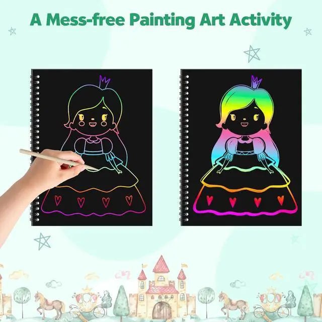 Alt view image 4 of 7 - 2 Pack Rainbow Scratch Paper Notebooks: Art Crafts for Kids Ages 4-8 | Birthday Gift Games for Kids Girls Boys Kits School Party Toys Party Travel Activity