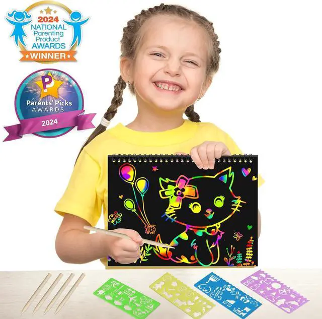 Alt view image 2 of 7 - 2 Pack Rainbow Scratch Paper Notebooks: Art Crafts for Kids Ages 4-8 | Birthday Gift Games for Kids Girls Boys Kits School Party Toys Party Travel Activity