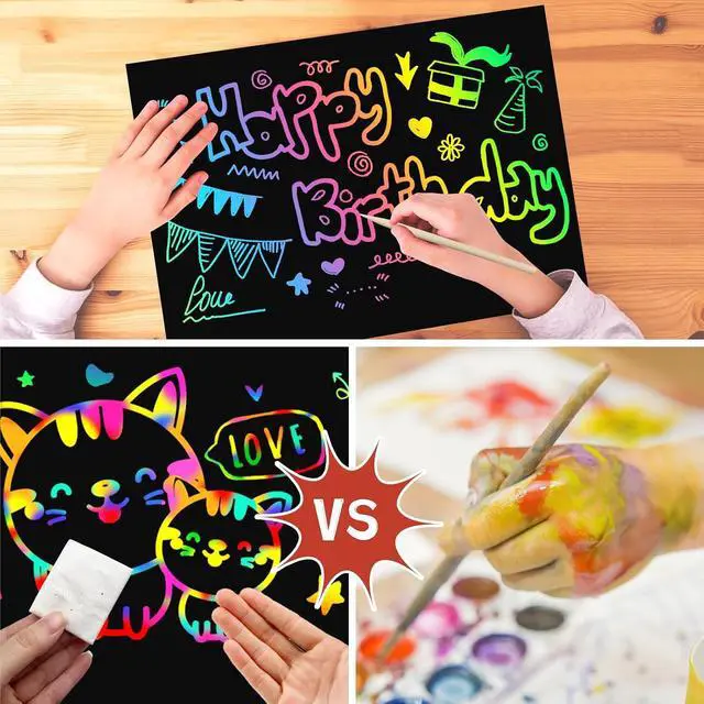 Alt view image 5 of 7 - 2 Pack Rainbow Scratch Paper Notebooks: Art Crafts for Kids Ages 4-8 | Birthday Gift Games for Kids Girls Boys Kits School Party Toys Party Travel Activity