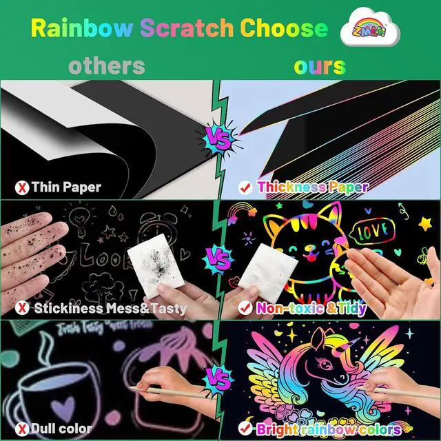 Alt view image 6 of 7 - 2 Pack Rainbow Scratch Paper Notebooks: Art Crafts for Kids Ages 4-8 | Birthday Gift Games for Kids Girls Boys Kits School Party Toys Party Travel Activity