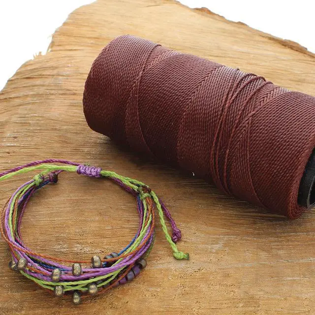 Alt view image 5 of 7 - Knot It Waxed Polyester Cord Pecan Color 0.7mm Diameter Light Wax, 144 Meters (472 Feet) Per Spool Make Jewelry, Macrame, Friendship Bracelets and DIY Crafts