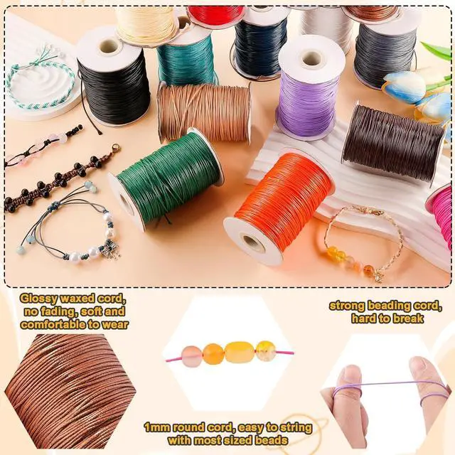 Alt view image 2 of 7 - Korean Waxed Polyester Cords 1.5 mm Thick 174 Yard White for Craft DIY | Waxed Beading Thread Jewelry Making Bracelet Waxed Craft String with Spool for Macrame Bracelet Necklace