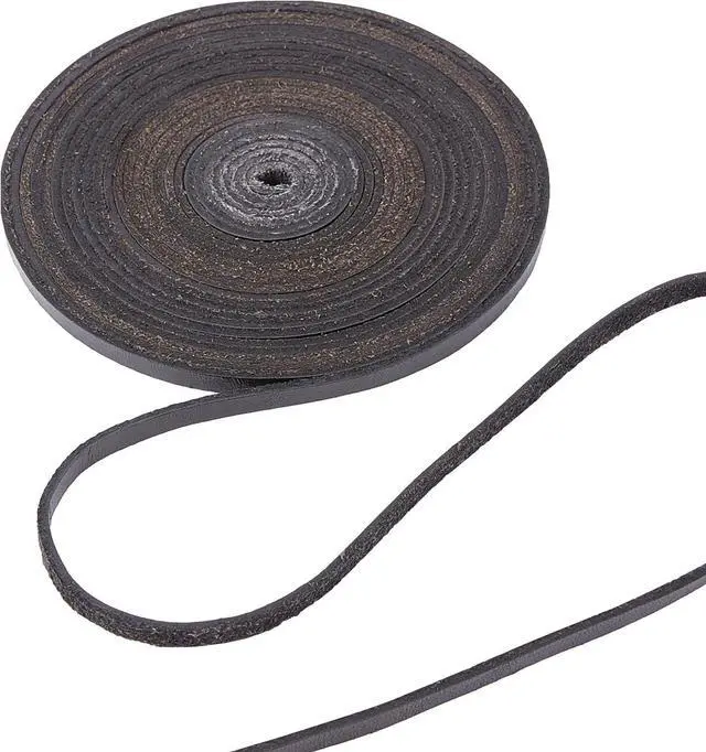 Main image of 5.5Yds 5mm Black Flat Genuine Leather Cord Natural Leather String Lace Strips Full Grain Cowhide Braiding String Roll for Jewelry Making DIY Craft Braided Bracelets Belts Keychains