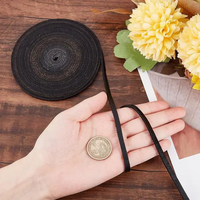 Alt view image 3 of 7 - 5.5Yds 5mm Black Flat Genuine Leather Cord Natural Leather String Lace Strips Full Grain Cowhide Braiding String Roll for Jewelry Making DIY Craft Braided Bracelets Belts Keychains