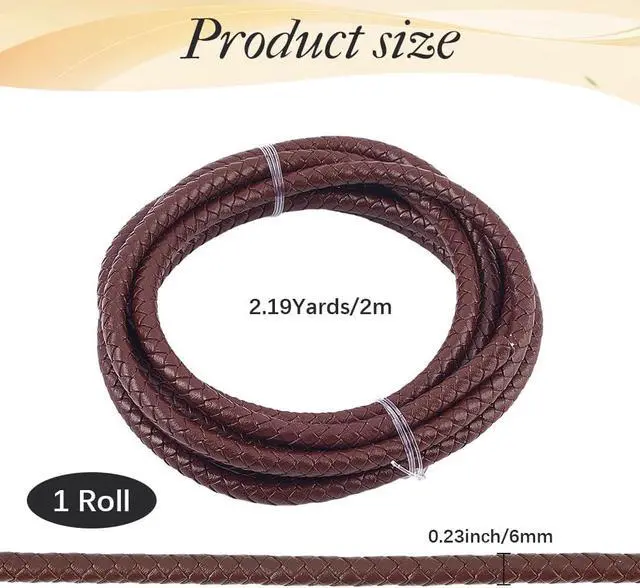 Alt view image 2 of 7 - 2.19 Yards Braided Genuine Leather Cord for Jewelry Making 6MM Round Woven Brown Real Leather String Lace Rope Bolo Cording for Crafting Necklace Bracelets Braiding Beading DIY Projects