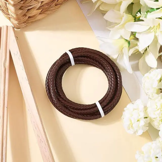 Alt view image 3 of 7 - 2.19 Yards Braided Genuine Leather Cord for Jewelry Making 6MM Round Woven Brown Real Leather String Lace Rope Bolo Cording for Crafting Necklace Bracelets Braiding Beading DIY Projects