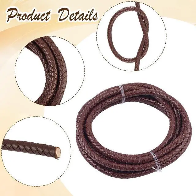Alt view image 5 of 7 - 2.19 Yards Braided Genuine Leather Cord for Jewelry Making 6MM Round Woven Brown Real Leather String Lace Rope Bolo Cording for Crafting Necklace Bracelets Braiding Beading DIY Projects