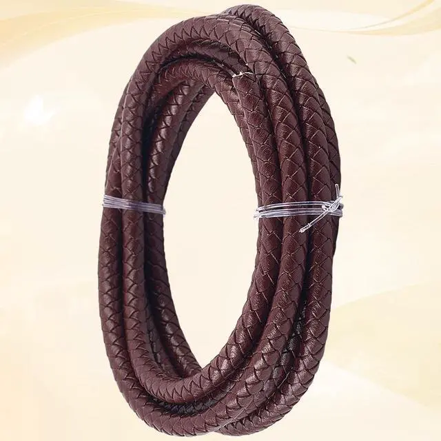 Alt view image 6 of 7 - 2.19 Yards Braided Genuine Leather Cord for Jewelry Making 6MM Round Woven Brown Real Leather String Lace Rope Bolo Cording for Crafting Necklace Bracelets Braiding Beading DIY Projects