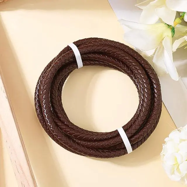 Alt view image 7 of 7 - 2.19 Yards Braided Genuine Leather Cord for Jewelry Making 6MM Round Woven Brown Real Leather String Lace Rope Bolo Cording for Crafting Necklace Bracelets Braiding Beading DIY Projects