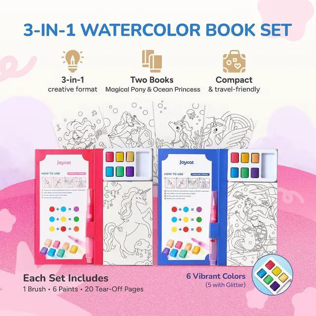 Alt view image 2 of 7 - 2 Pack Pocket Paint with Water Coloring Books for Kids | Kids Travel Toys, Road Trip Airplane Activity Painting Set, No Mess Art & Craft, Birthday Gifts for Girls & Boys Ages 3-8