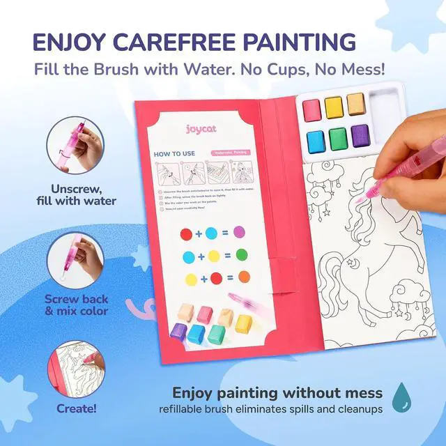 Alt view image 3 of 7 - 2 Pack Pocket Paint with Water Coloring Books for Kids | Kids Travel Toys, Road Trip Airplane Activity Painting Set, No Mess Art & Craft, Birthday Gifts for Girls & Boys Ages 3-8