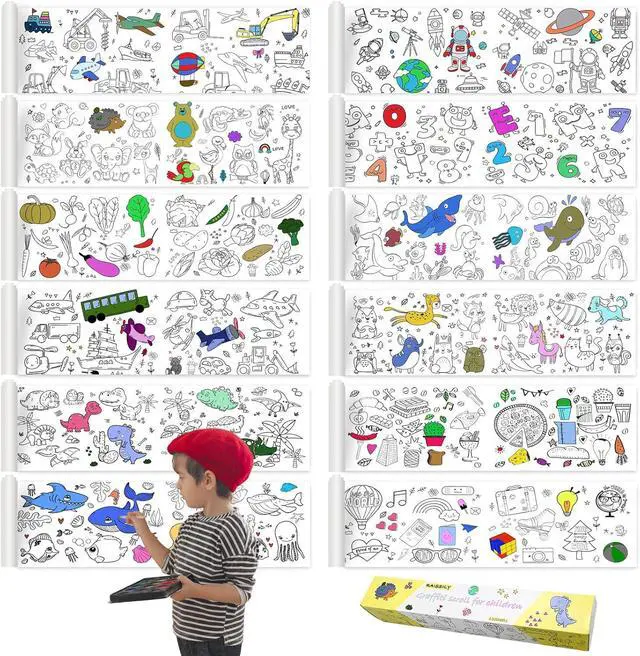 Main image of 12PCS Childrens Drawing Roll, 35.4" x 11.8" Coloring Paper Rolls Graffiti Scroll DIY Filling Picture Desktop Painting Paper for Kids Gift