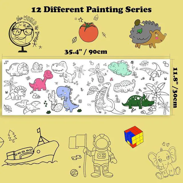 Alt view image 2 of 7 - 12PCS Childrens Drawing Roll, 35.4" x 11.8" Coloring Paper Rolls Graffiti Scroll DIY Filling Picture Desktop Painting Paper for Kids Gift