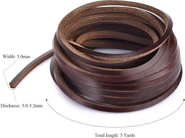 Alt view image 2 of 5 - 3mm Flat Genuine Leather Cord, Genuine Full Grain Cowhide Leather Lace Braiding String Tan for Jewelry Making, DIY Craft (Oil Tan Red Brown_5Yards)