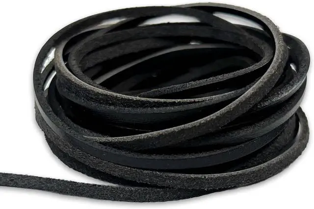 Main image of 3mm Flat Genuine Leather Cord Black Braiding String for Jewelry Making, Crafts & DIY Projects (4.5m)