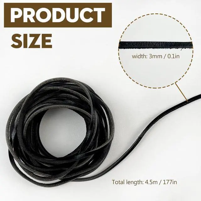 Alt view image 2 of 7 - 3mm Flat Genuine Leather Cord Black Braiding String for Jewelry Making, Crafts & DIY Projects (4.5m)