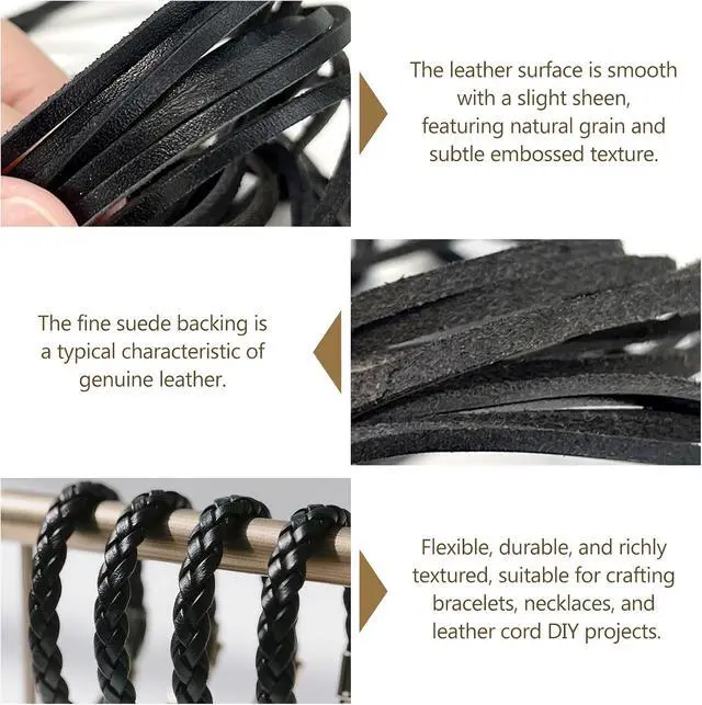 Alt view image 3 of 7 - 3mm Flat Genuine Leather Cord Black Braiding String for Jewelry Making, Crafts & DIY Projects (4.5m)