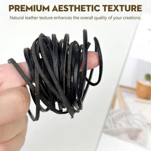 Alt view image 4 of 7 - 3mm Flat Genuine Leather Cord Black Braiding String for Jewelry Making, Crafts & DIY Projects (4.5m)