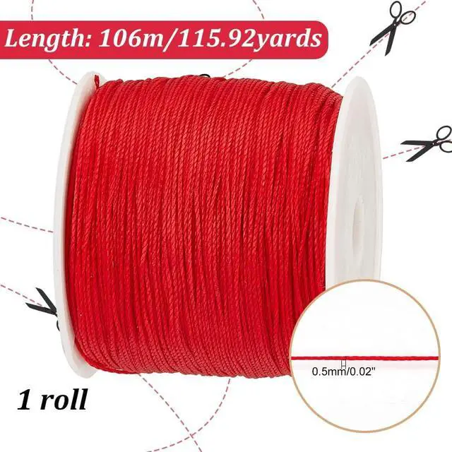 Alt view image 2 of 6 - 0.5mm Red Waxed Cord,116 Yards Round Waxed Polyester Cord Twine Thread Beading String Spool for Bracelet Necklace Rope Jewelry Making Braiding Macrame Chrismas Decor