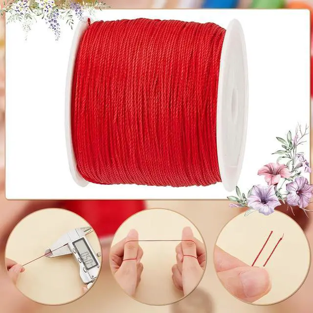Alt view image 4 of 6 - 0.5mm Red Waxed Cord,116 Yards Round Waxed Polyester Cord Twine Thread Beading String Spool for Bracelet Necklace Rope Jewelry Making Braiding Macrame Chrismas Decor