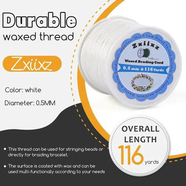 Alt view image 2 of 7 - 0.5mm Waxed Cord, White Beading Thread Friendship Bracelet String | 116 Yards String For Bracelet Making Waxed Necklace Cord String for Jewelry Making DIY Craft Supplies