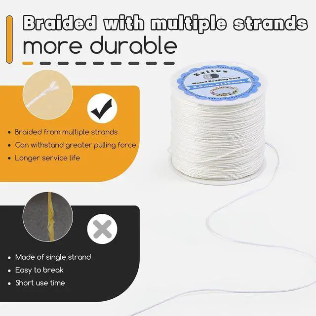 Alt view image 3 of 7 - 0.5mm Waxed Cord, White Beading Thread Friendship Bracelet String | 116 Yards String For Bracelet Making Waxed Necklace Cord String for Jewelry Making DIY Craft Supplies