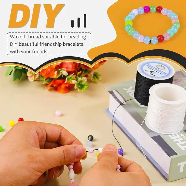 Alt view image 6 of 7 - 0.5mm Waxed Cord, White Beading Thread Friendship Bracelet String | 116 Yards String For Bracelet Making Waxed Necklace Cord String for Jewelry Making DIY Craft Supplies