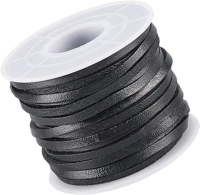 Main image of 10 Yards 3mm Flat Cowhide Leather DIY Cord Rope Genuine Leather Strap Braiding Strip Thread String Lace Cording for Necklace Bracelets Jewelry Making Crafting Wraps Beading(Black)