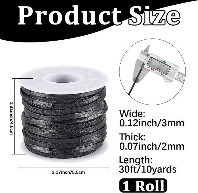 Alt view image 2 of 7 - 10 Yards 3mm Flat Cowhide Leather DIY Cord Rope Genuine Leather Strap Braiding Strip Thread String Lace Cording for Necklace Bracelets Jewelry Making Crafting Wraps Beading(Black)