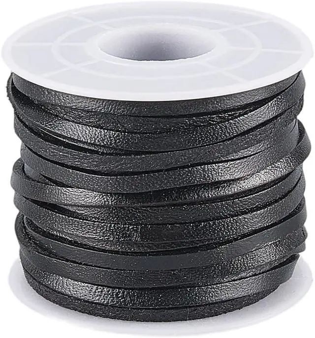 Alt view image 7 of 7 - 10 Yards 3mm Flat Cowhide Leather DIY Cord Rope Genuine Leather Strap Braiding Strip Thread String Lace Cording for Necklace Bracelets Jewelry Making Crafting Wraps Beading(Black)