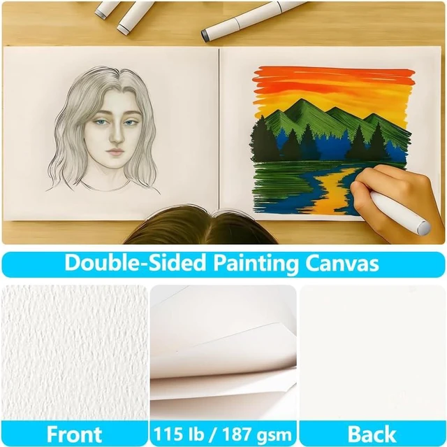 Alt view image 7 of 7 - Canvas Painting Acrylic Sketch Book - 9x12 Inch, 20 Sheets (115lb/187g) | Mixed Media Sketchbook, Art Supplies for Adults & Kids Canvases Painting pad for Acrylic, Oil, Marker, Drawing, Sketching