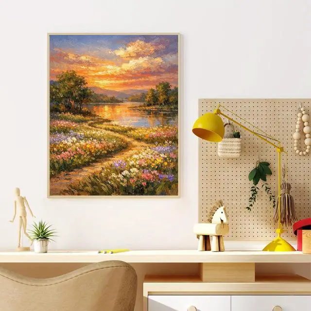 Alt view image 2 of 7 - Sunset Paint by Numbers Kit for Adults Without Frame 16x20 in | Lake Landscape Adult Paint by Number Kits on Canvas, DIY Acrylic Painting, Stress Relief Craft Kits, Home Wall Decor Gift