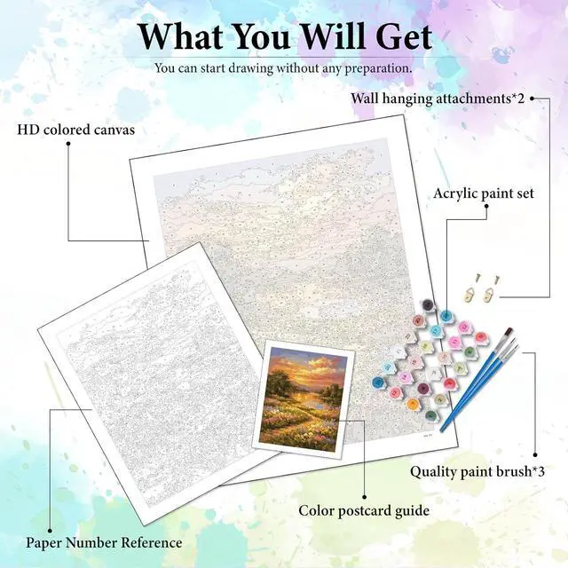 Alt view image 4 of 7 - Sunset Paint by Numbers Kit for Adults Without Frame 16x20 in | Lake Landscape Adult Paint by Number Kits on Canvas, DIY Acrylic Painting, Stress Relief Craft Kits, Home Wall Decor Gift