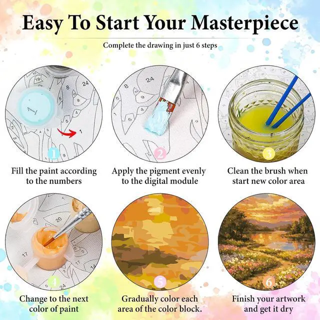 Alt view image 6 of 7 - Sunset Paint by Numbers Kit for Adults Without Frame 16x20 in | Lake Landscape Adult Paint by Number Kits on Canvas, DIY Acrylic Painting, Stress Relief Craft Kits, Home Wall Decor Gift