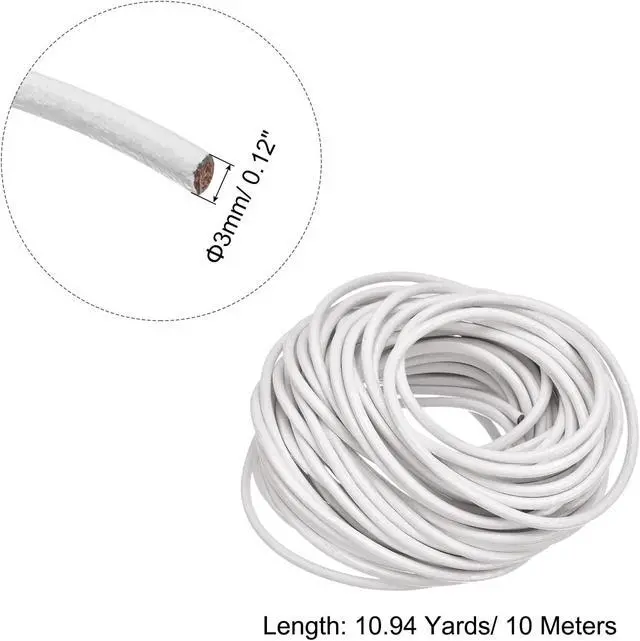 Alt view image 2 of 7 - Round Leather Cord, 11 Yards 3mm Braiding Lacing String for Purse Handbag Shoelace DIY Crafts Bracelet Making, Pure White