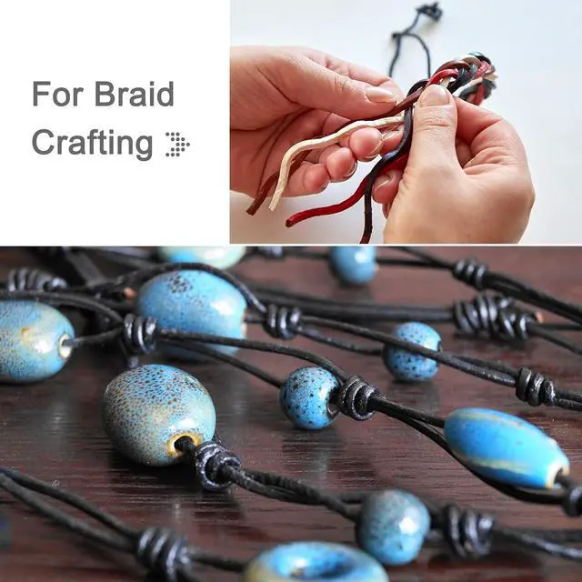 Alt view image 6 of 7 - Round Leather Cord, 11 Yards 3mm Braiding Lacing String for Purse Handbag Shoelace DIY Crafts Bracelet Making, Pure White