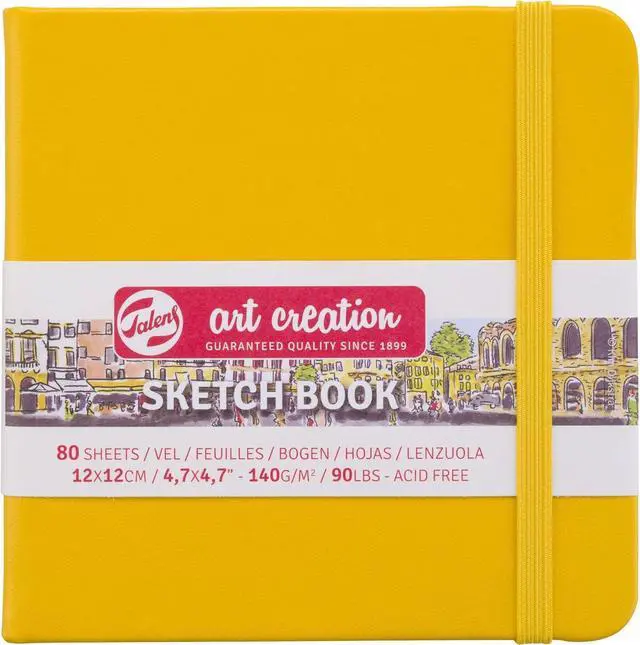 Main image of Sketchbook, Golden Yellow, 80 Sheets, 4.7 x 4.7 in | Hard-Bound Pocket Notebook, 140 GSM/94 lbs Paper, Acid-Free Cream Blank Paper, Ribbon Bookmark, and Elastic Closure