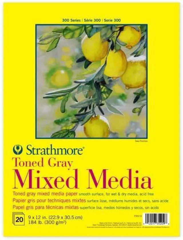 Main image of 300 Series Mixed Media Pad, Toned Gray, Tape Binding, 184lb (300gsm), 20 Sheet, 9x12 inch, 1 Count