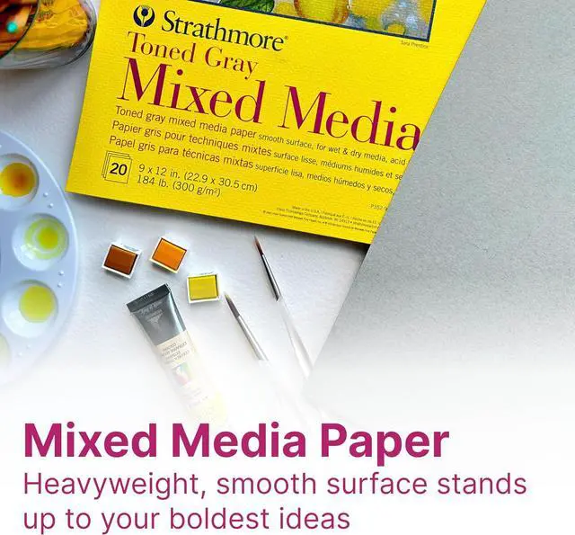 Alt view image 2 of 6 - 300 Series Mixed Media Pad, Toned Gray, Tape Binding, 184lb (300gsm), 20 Sheet, 9x12 inch, 1 Count