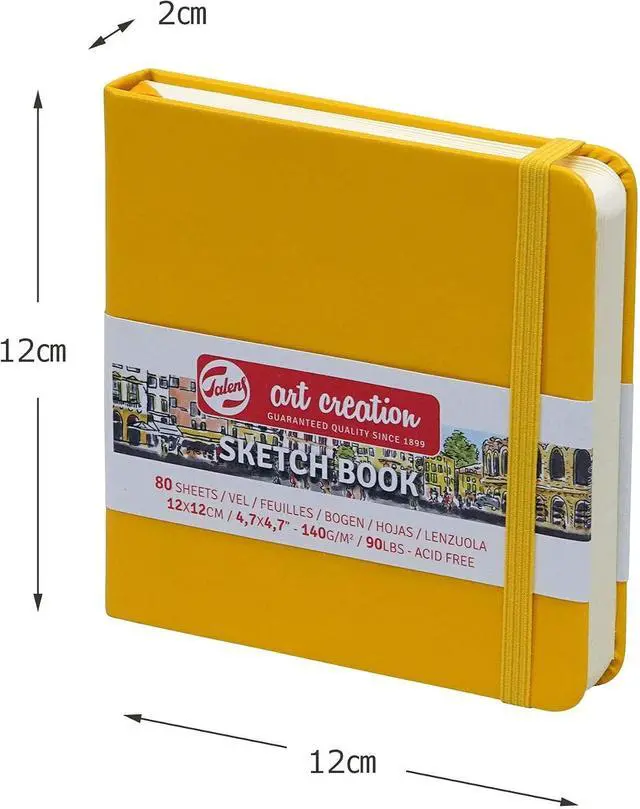 Alt view image 2 of 2 - Sketchbook, Golden Yellow, 80 Sheets, 4.7 x 4.7 in | Hard-Bound Pocket Notebook, 140 GSM/94 lbs Paper, Acid-Free Cream Blank Paper, Ribbon Bookmark, and Elastic Closure