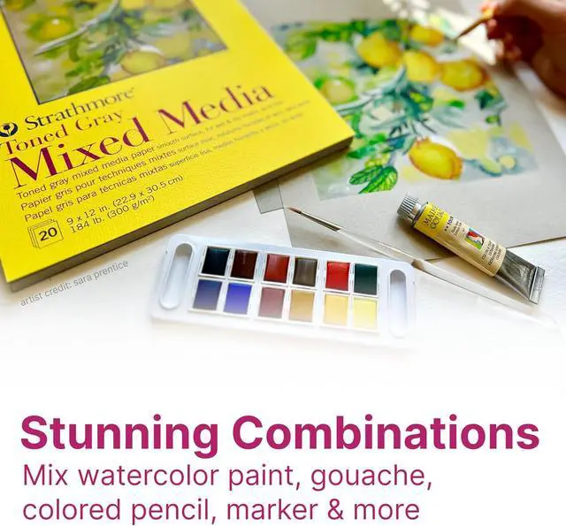 Alt view image 3 of 6 - 300 Series Mixed Media Pad, Toned Gray, Tape Binding, 184lb (300gsm), 20 Sheet, 9x12 inch, 1 Count