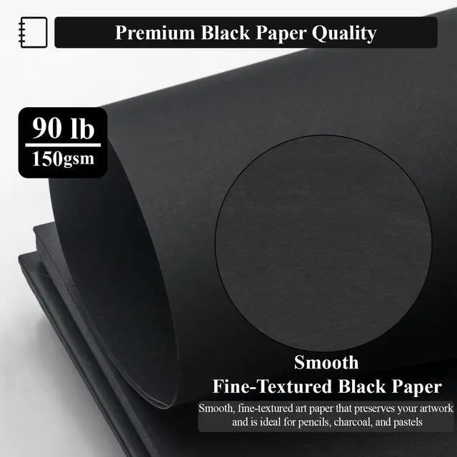 Alt view image 3 of 7 - Black Paper Sketchbook 5.5 x 8.5, 60 Sheets (90lb/150gsm) Artist Papers for Drawing | Black Paper for Colored Pencils & Gel Pens, Artist Supplies, Sketch Books for Teens and Adults.