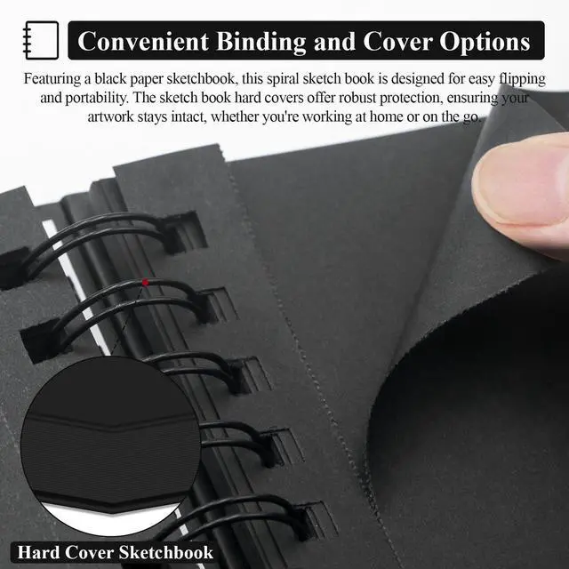 Alt view image 4 of 7 - Black Paper Sketchbook 5.5 x 8.5, 60 Sheets (90lb/150gsm) Artist Papers for Drawing | Black Paper for Colored Pencils & Gel Pens, Artist Supplies, Sketch Books for Teens and Adults.
