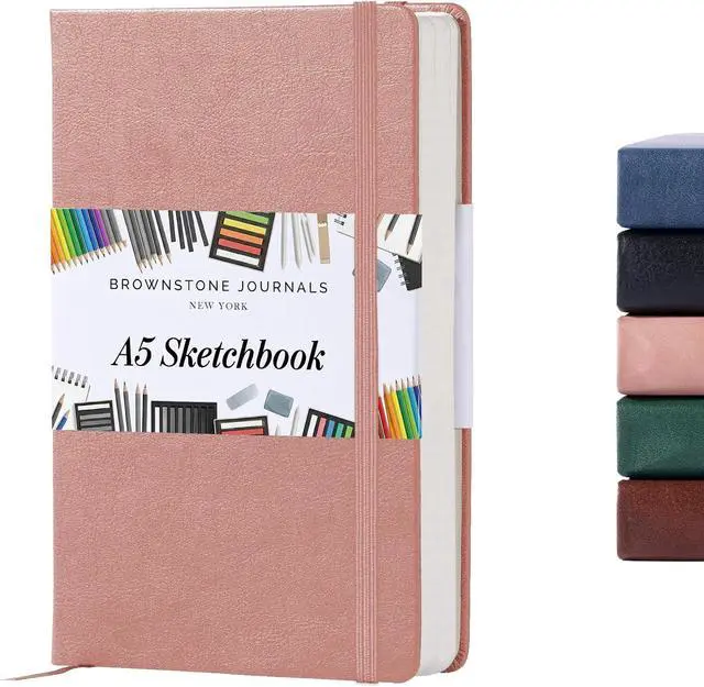 Main image of A5 Sketch Book Hardcover - 80 Sheets 100 GSM Paper | 5" x 8", Lay Flat, Vegan Leather Cover, Elastic Band, Back Pocket, Compact Art Drawing Book for Adults & Students