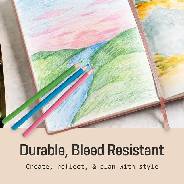 Alt view image 4 of 7 - A5 Sketch Book Hardcover - 80 Sheets 100 GSM Paper | 5" x 8", Lay Flat, Vegan Leather Cover, Elastic Band, Back Pocket, Compact Art Drawing Book for Adults & Students