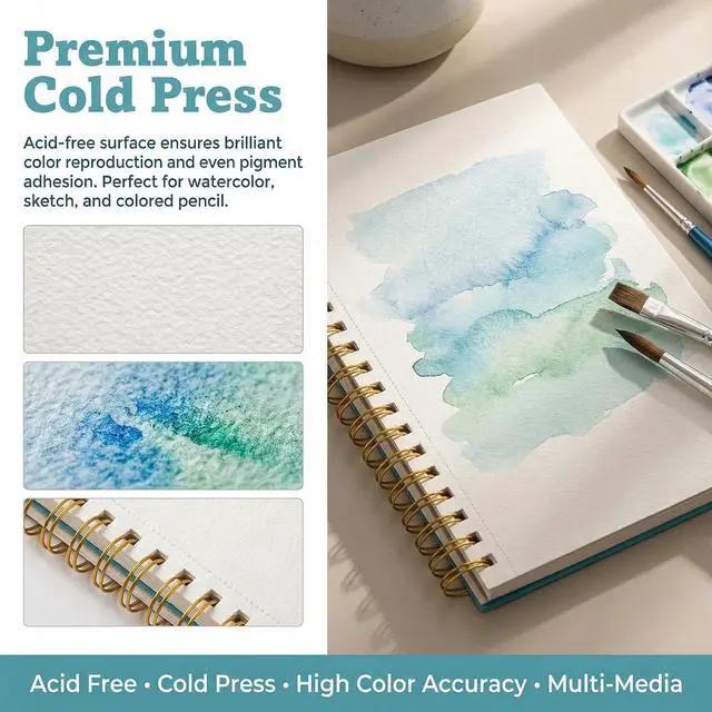 Alt view image 3 of 7 - Watercolor Paper Pad 4"×6", 30 Sheets 140lb/300g Cold Press Book | Small Watercolor Sketchbook Spiral Bound Art Journal for Drawing & Painting gifts for Artists